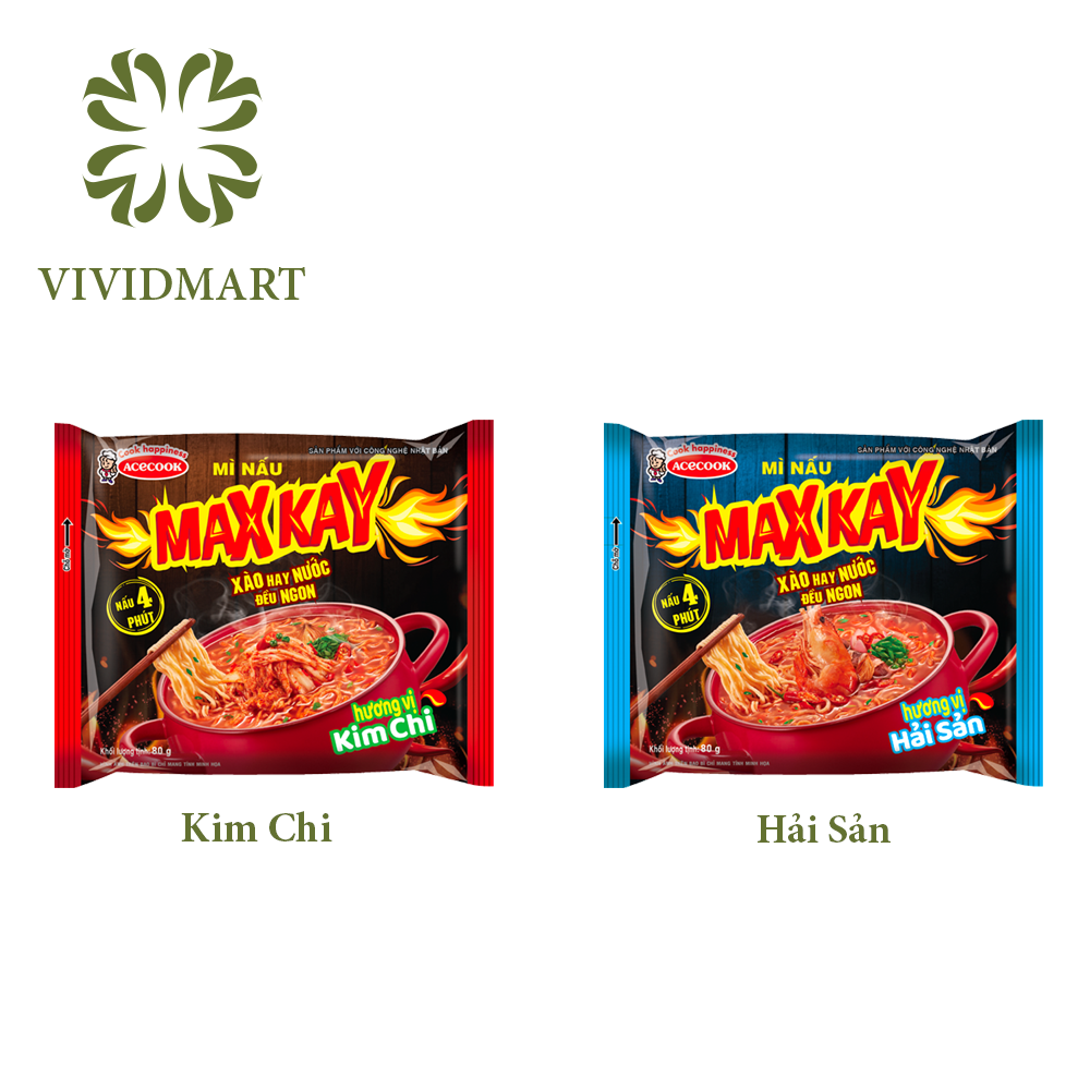 [Mì Acecook - MAX KAY] [Gói lẻ] MÌ NẤU MAXKAY VỊ HẢI SẢN, VỊ KIM CHI - GÓI MAXCAY 80g - ĂN MAX CAY - ACECOOK