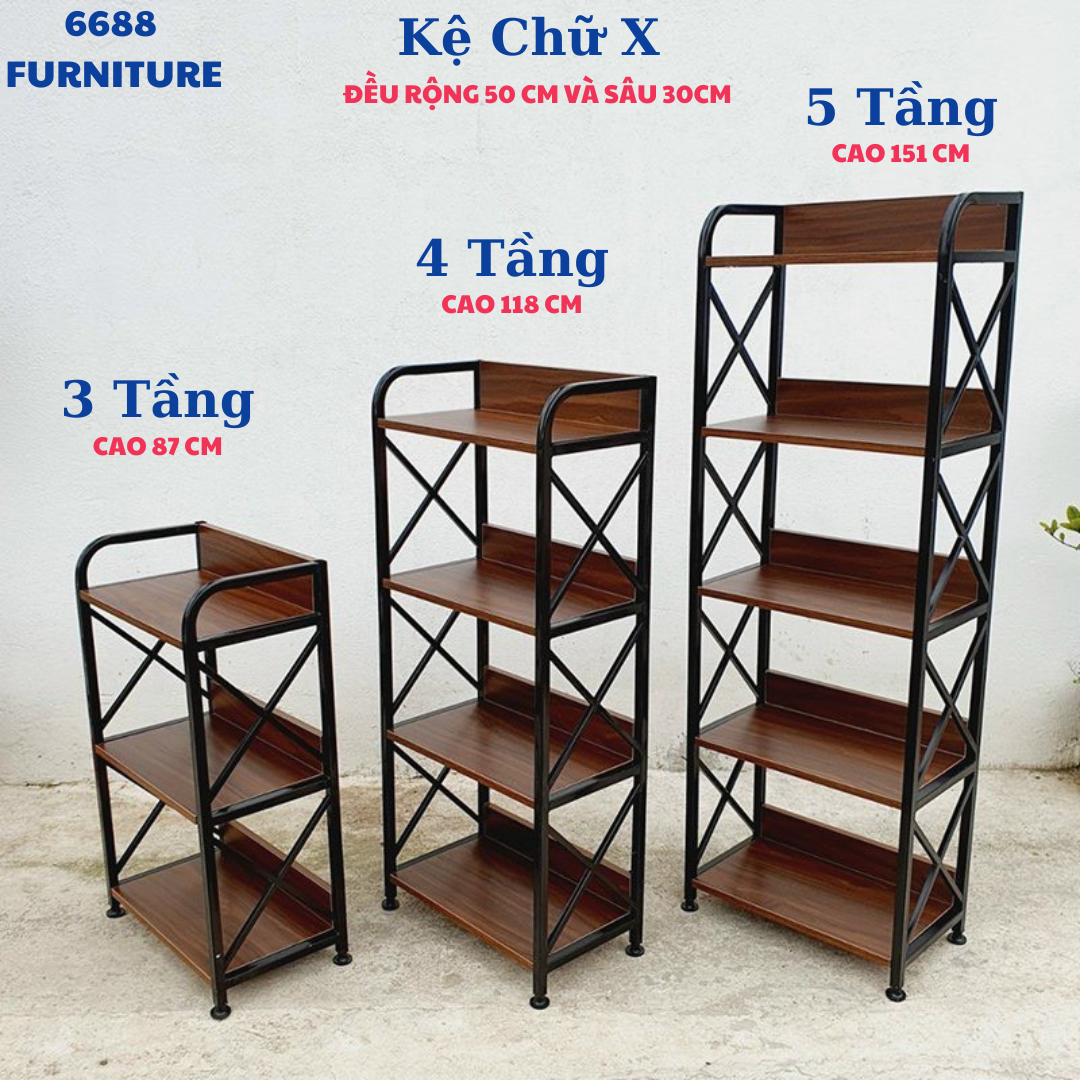 Kệ để đồ đa năng, kệ nhà bếp, khung sắt sơn tĩnh điện chữ X 3 tầng chắc chắn lắp ráp dễ dàng