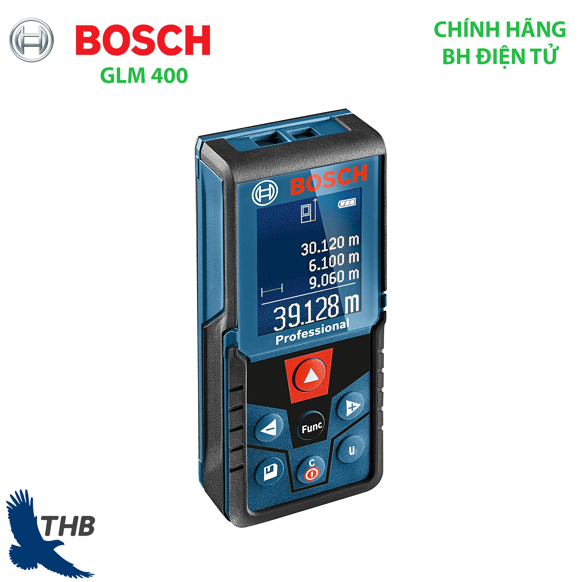 Máy đo khoảng cách Thước đo khoảng cách laser Bosch GLM 400 đổi đơn vị đo nhanh chóng với một lần bấm Màn hình màu Xuất xứ Malaysia
