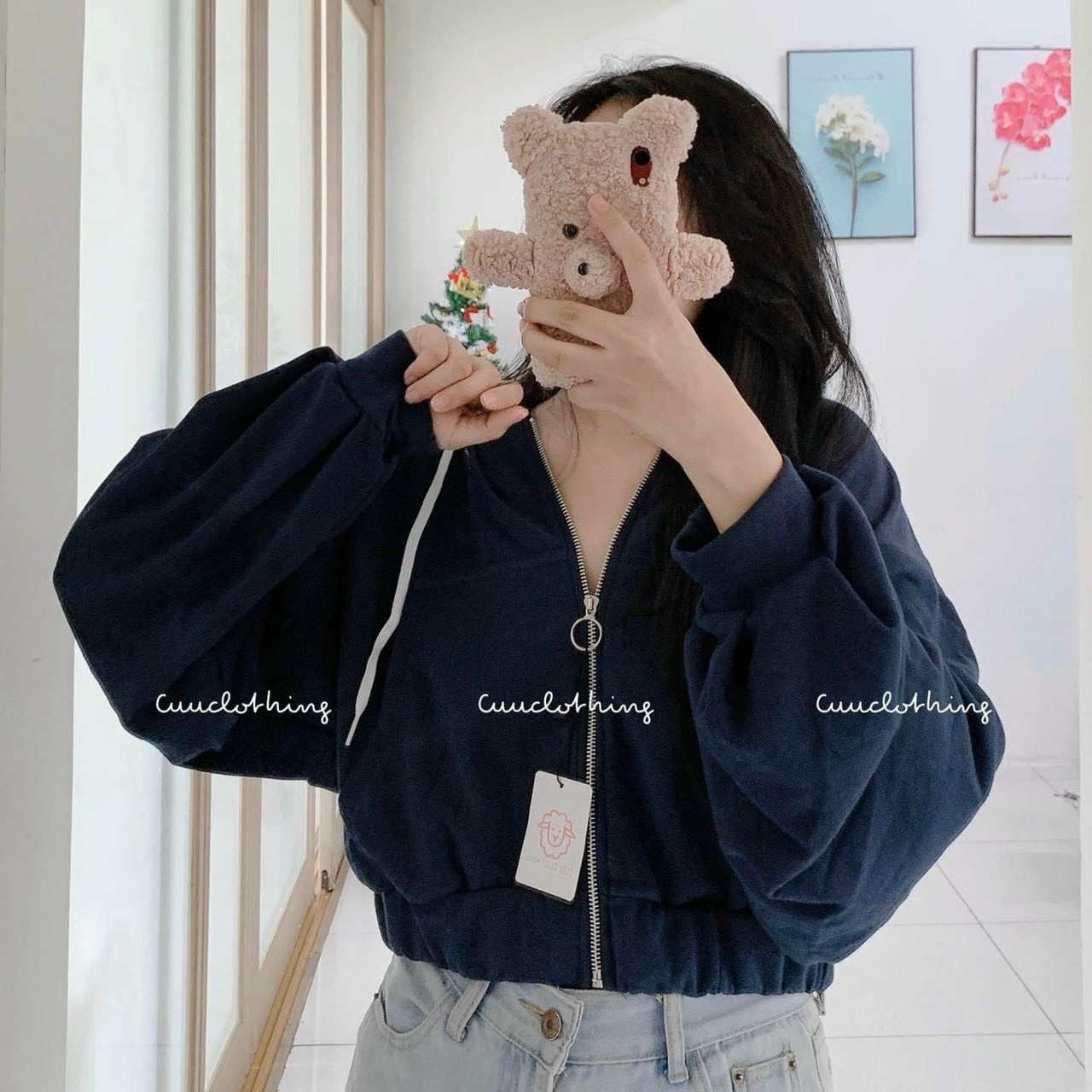 Áo khoác nữ croptop vải nỉ ngoai dày dặn tay phồng siêu xinh mẫu hot trend-BEBONGSTORE