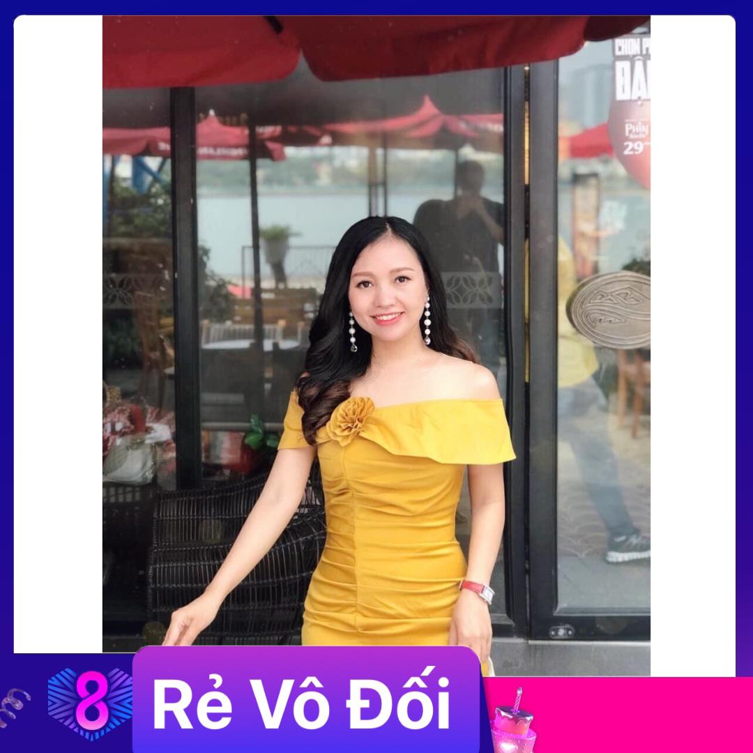 Đầm body nhún phối lưới đính hoa chất umi freesize vàng nude đỏ