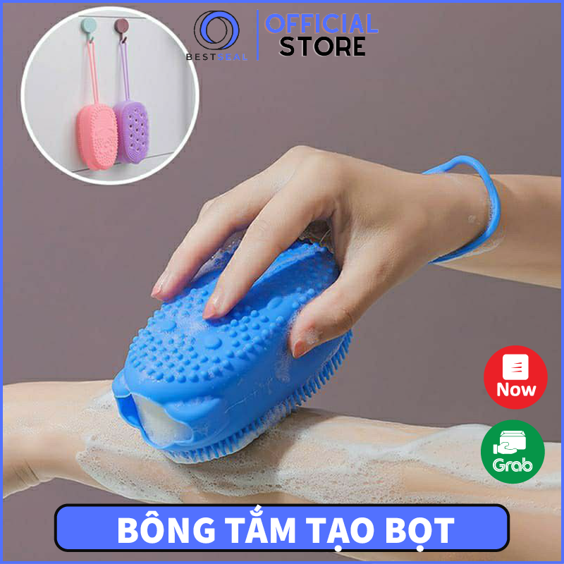 Bông tắm bọt biển silicone tạo bọt kỳ ghét cọ chà lưng tẩy tế bào da chết, Silicon 2 Mặt Tiện Dụng