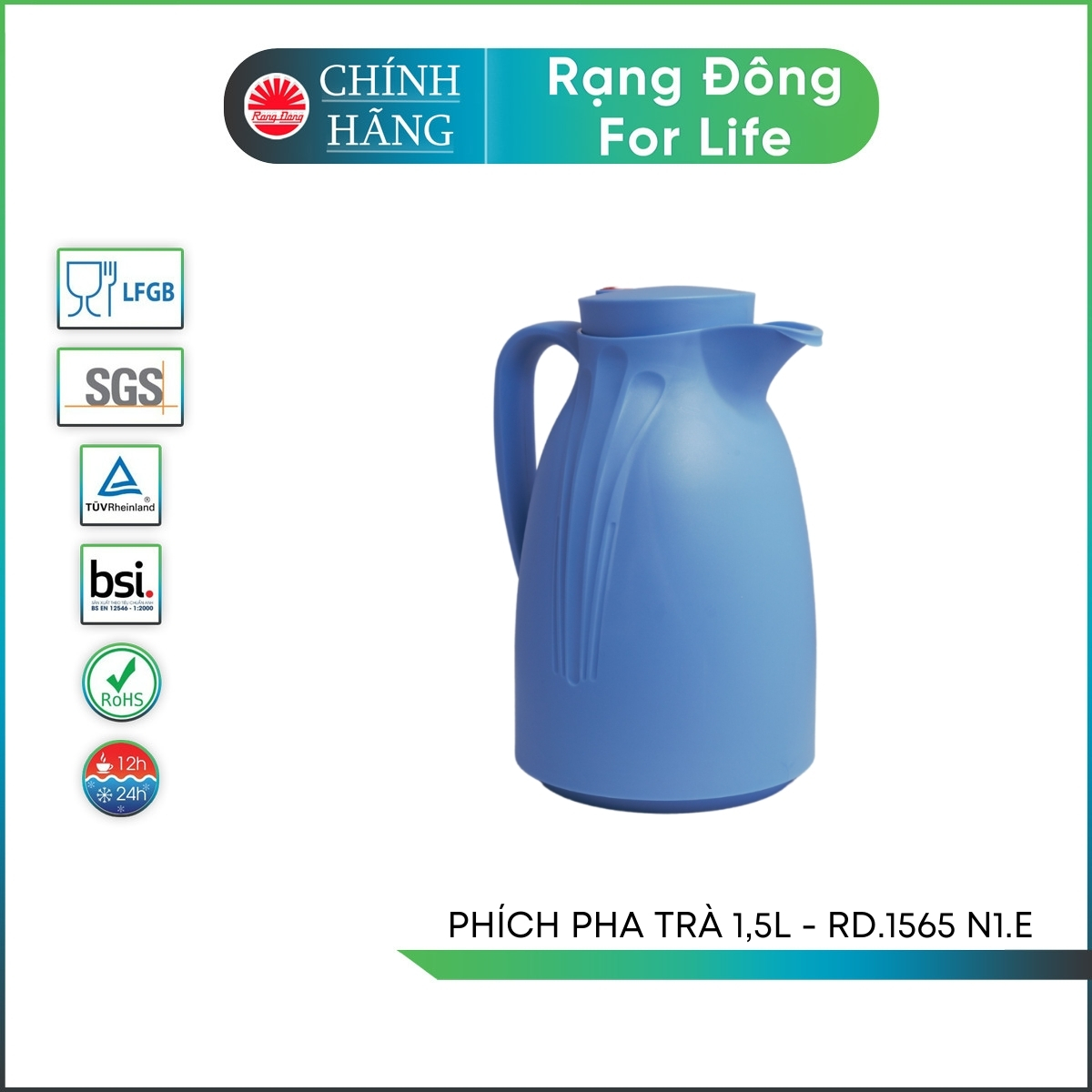 Phích nước pha trà Rạng Đông cao cấp dung tích 1,5 Lít thân nhựa PV an toàn giữ nhiệt nóng lạnh Model RD1565N1E