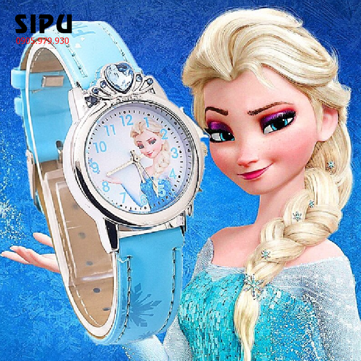 Đồng hồ trẻ em công chúa elsa màu xanh cho bé gái