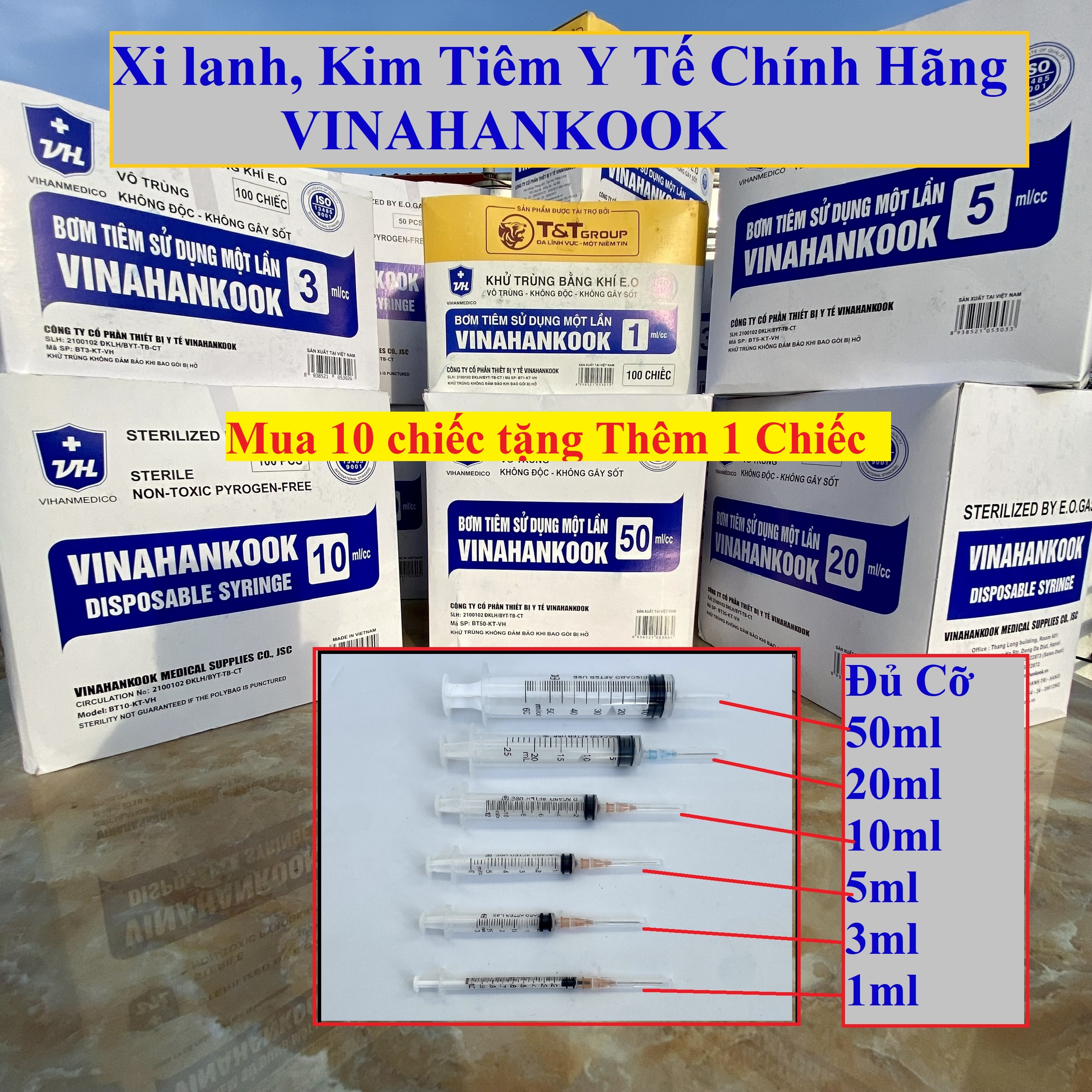 Xi lanh y tế, bơm tiêm nhựa vinahankook, kim tiêm tiểu đường, bơm tiêm 1ml, 3ml,5ml,10ml,20ml,50ml