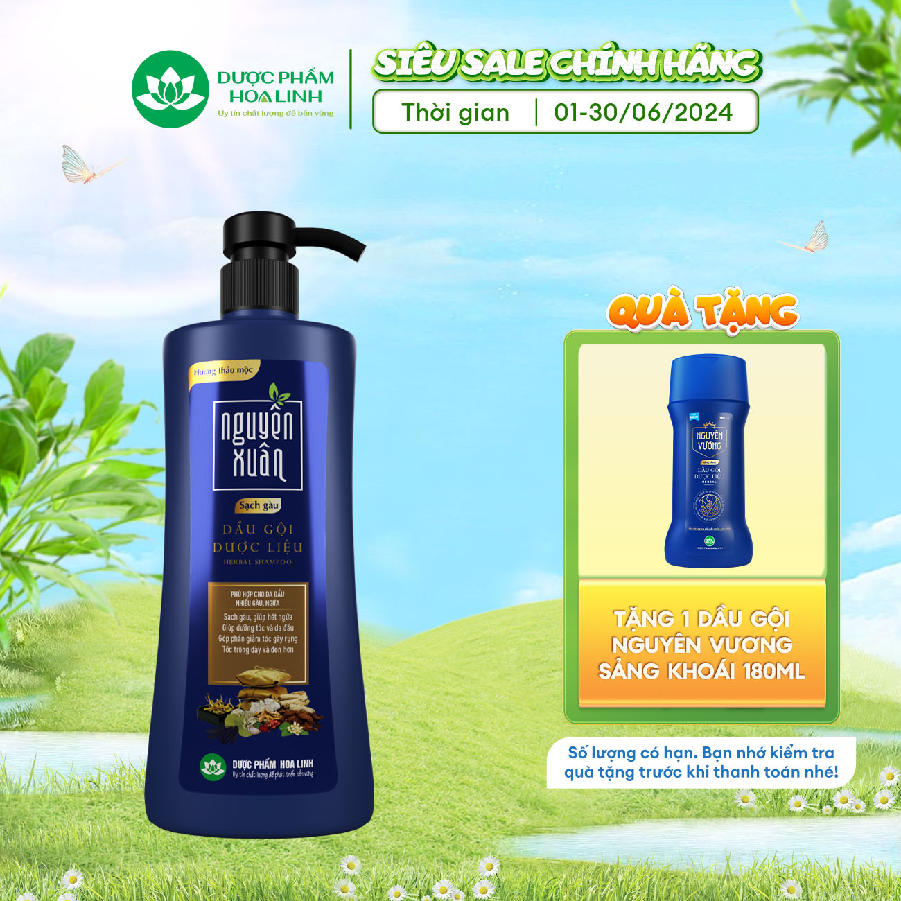 {MỚI} Dầu gội Dược liệu Nguyên Xuân Sạch Gàu 600ml - Tặng thêm 10% thể tích giá không đổi
