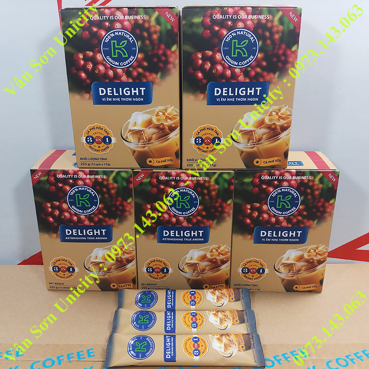 05 hộp cà phê sữa K Coffee Delight Phúc Sinh 255g (15 gói dài x 17g)