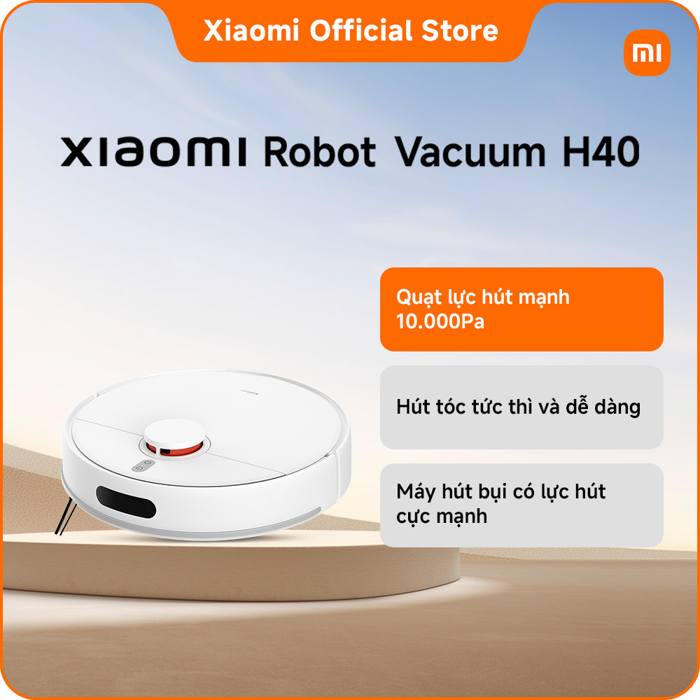 Xiaomi Robot Vacuum H40 | Quạt lực hút mạnh 10.000Pa | Hút tóc tức thì và dễ dàng | Máy hút bụi có lực hút cực mạnh