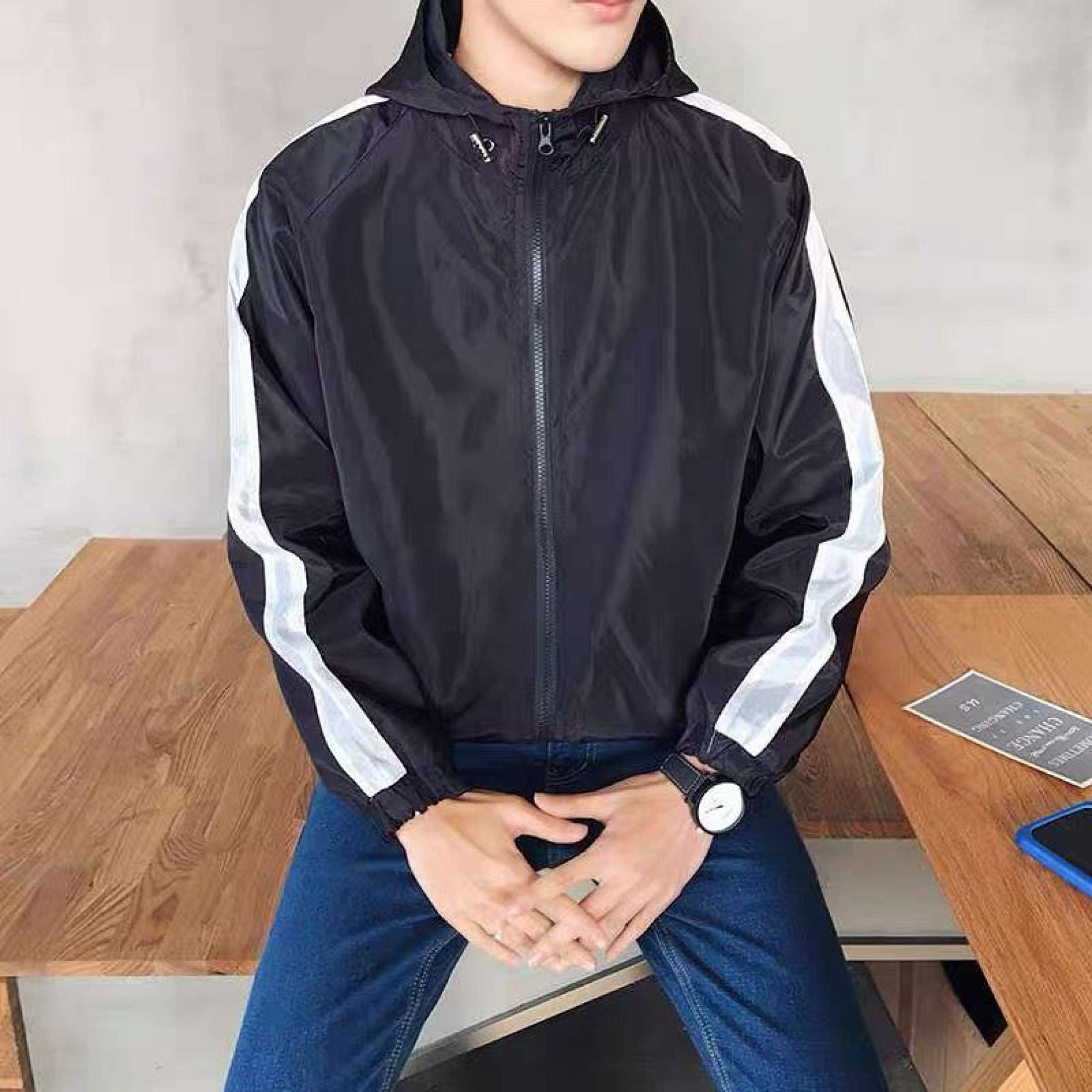 Áo khoác Nam Nữ Trơn Tay Sọc Trắng Đen Cực HOT Có VIDEO shop tự quay