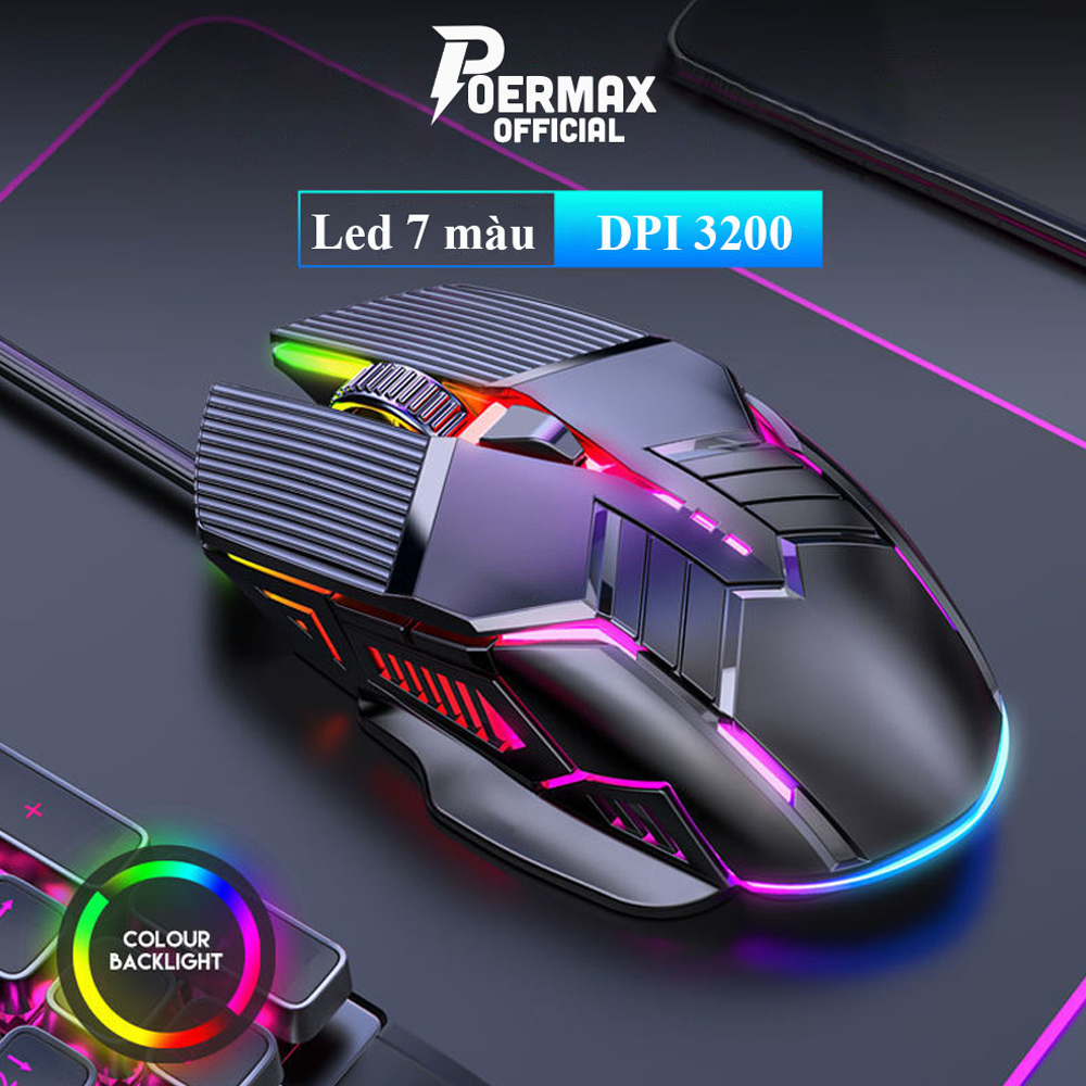 Chuột gaming poermax s800 có dây, dpi 3200,led 7 màu