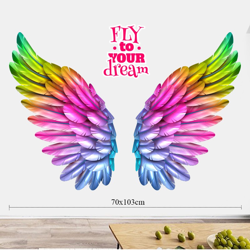 Hình Dán Cánh Ước Mơ | Decal Dán Tường Trang Trí Quán Caffe, Quán Nail, Phòng Spa, Dán Phòng Ngủ, Phòng Khách