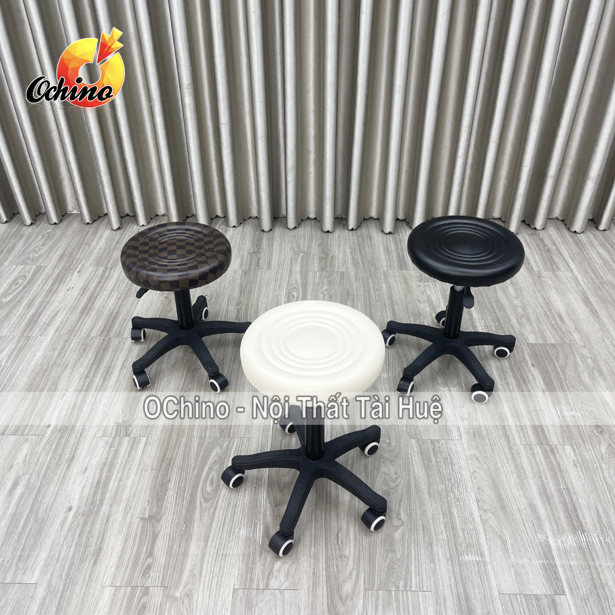 ( FREE SHIP ) Ghế make Up Cá Nhân Chân Nhựa Đen Mẫu Tròn Xoắn Điều Chỉnh Chiều Cao 42-56cm Xoay 360 Độ Tiện Lợi