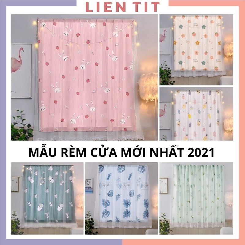 [Mã LIFEHLDEC giảm 10  đơn 99k] Rèm cửa sổ phòng ngủ dán tường 2 lớp rèm trang trí chống nắng họa tiết xinh xắn