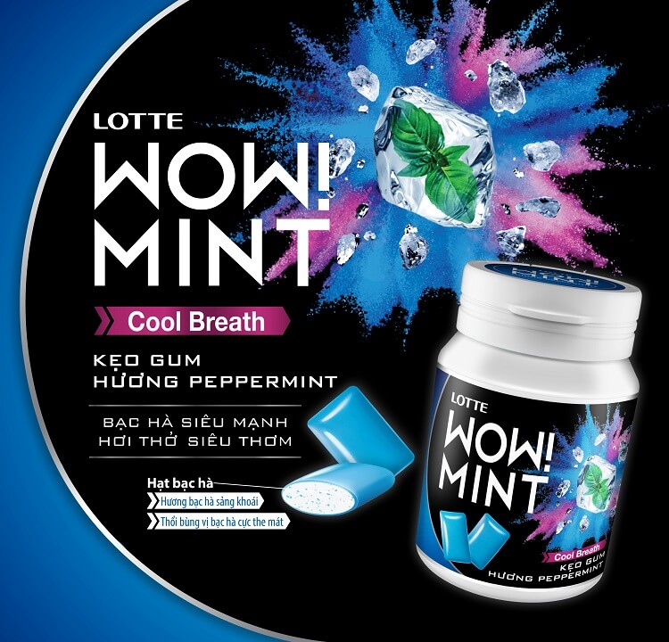 combo 6 hủ kẹo gum Lotte WOW!MINT hương Peppermint 58 g