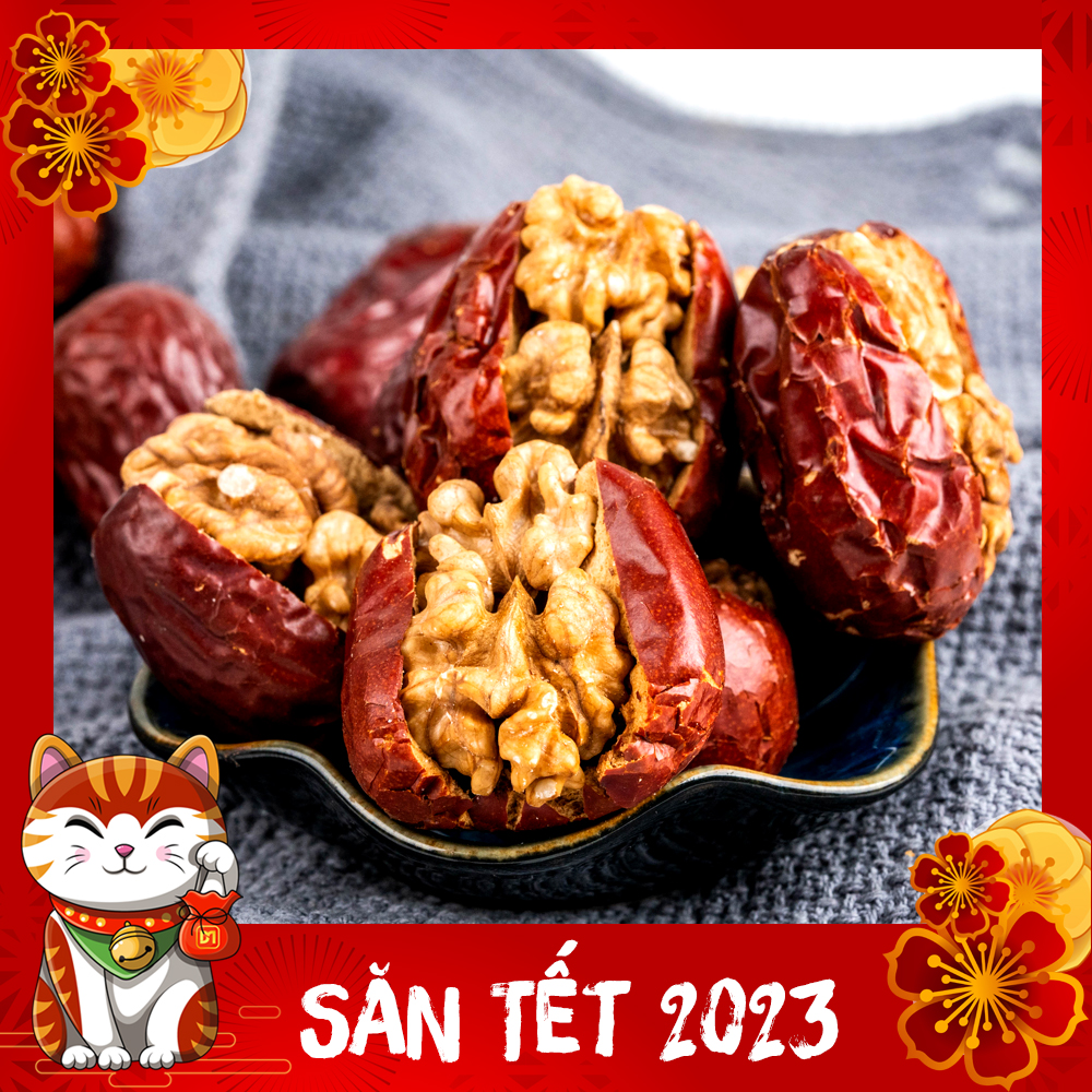 1KG táo kẹp óc chó handmade gồm quả táo đỏ lớn tách hạt, nhân óc chó, nho khô