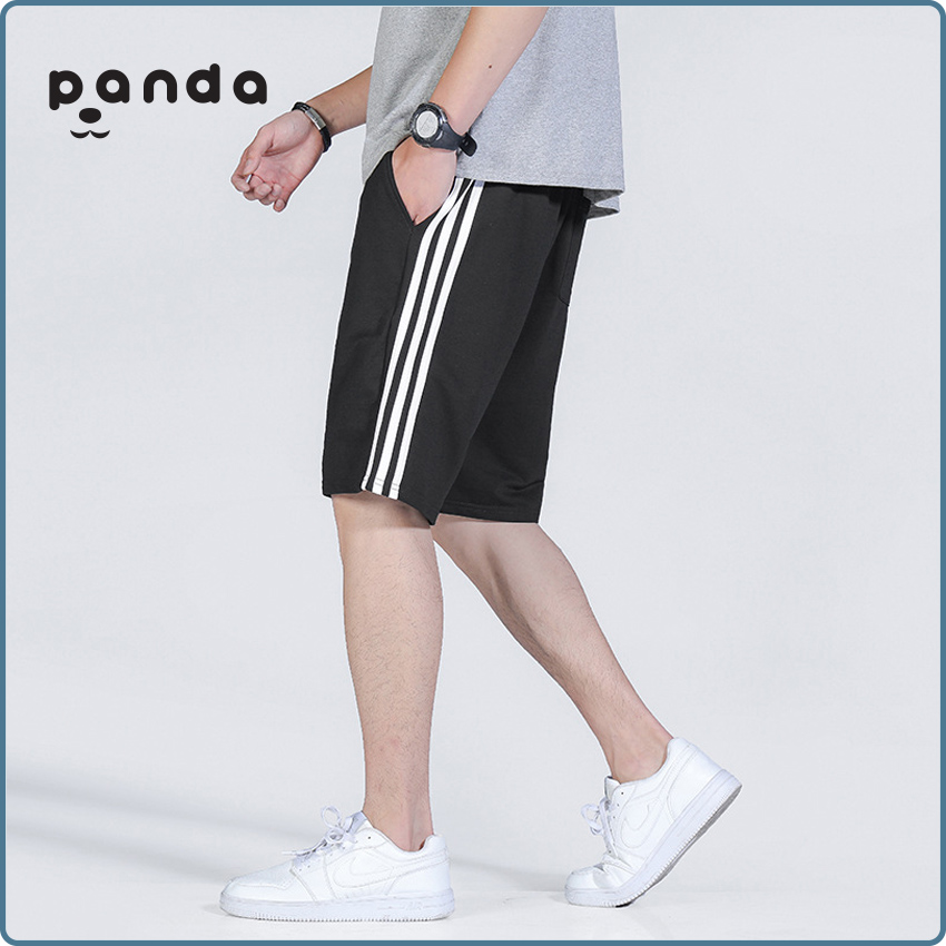 Quần Đùi Kẻ Sọc Unisex PANDA BAEBI 🐼 Quần Short Nam Nữ Dây Rút Dáng Rộng 3 Line SIÊU HOT  🐼
