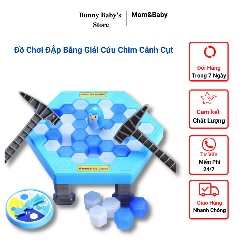 Đồ chơi cho bé,trò chơi đập băng bẫy chim cánh cụt, bộ đồ chơi đập khối đá cứu chim cánh cụt - penguin trap game - bunnybabystore