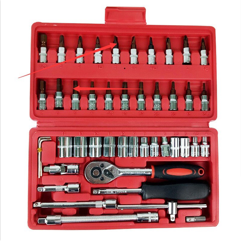 Bộ dụng cụ sửa chữa đa năng 46 chi tiết - bộ khẩu sữa chữa ô tô, xe máy - bộ 46 chi tiết - 46 món ốc vít