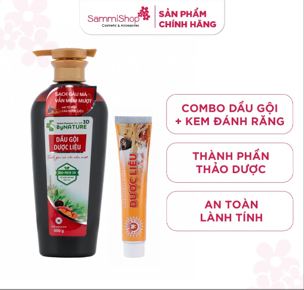 Combo bynature dầu gội dược liệu 3d 600g + eq tech kem đánh răng dược liệu 100g