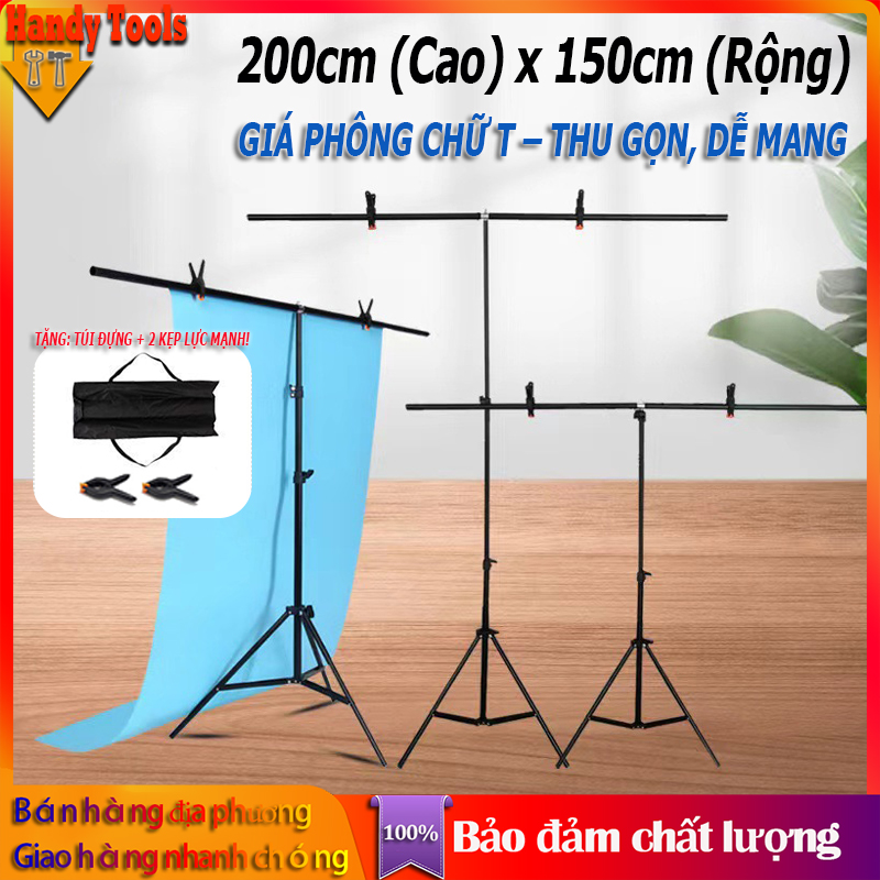 Giá Phông Chữ T Cao 200cm x Rộng 150cm – Điều Chỉnh Độ Cao, Thanh Ngang Dày, Dùng Cho Live & Green Screen