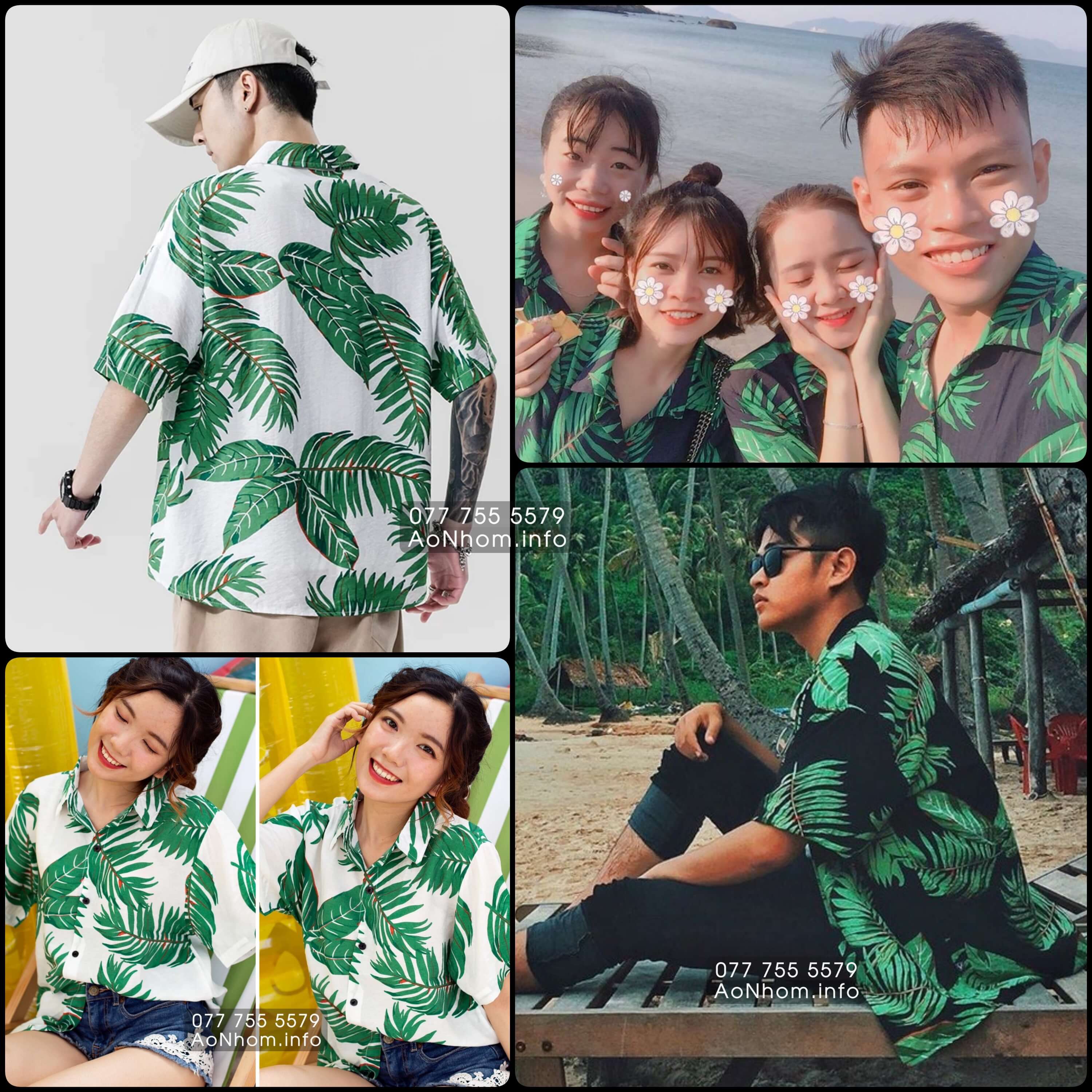 Áo Sơ Mi Đi Biển - Lá Cây Nhiệt Đới - Áo Đôi Nhóm Lớp Team Building Chất Vải Đũi Tơ Mềm Mát Hoạ Tiết Hoa Lá Trái Cây Hawaii #AB