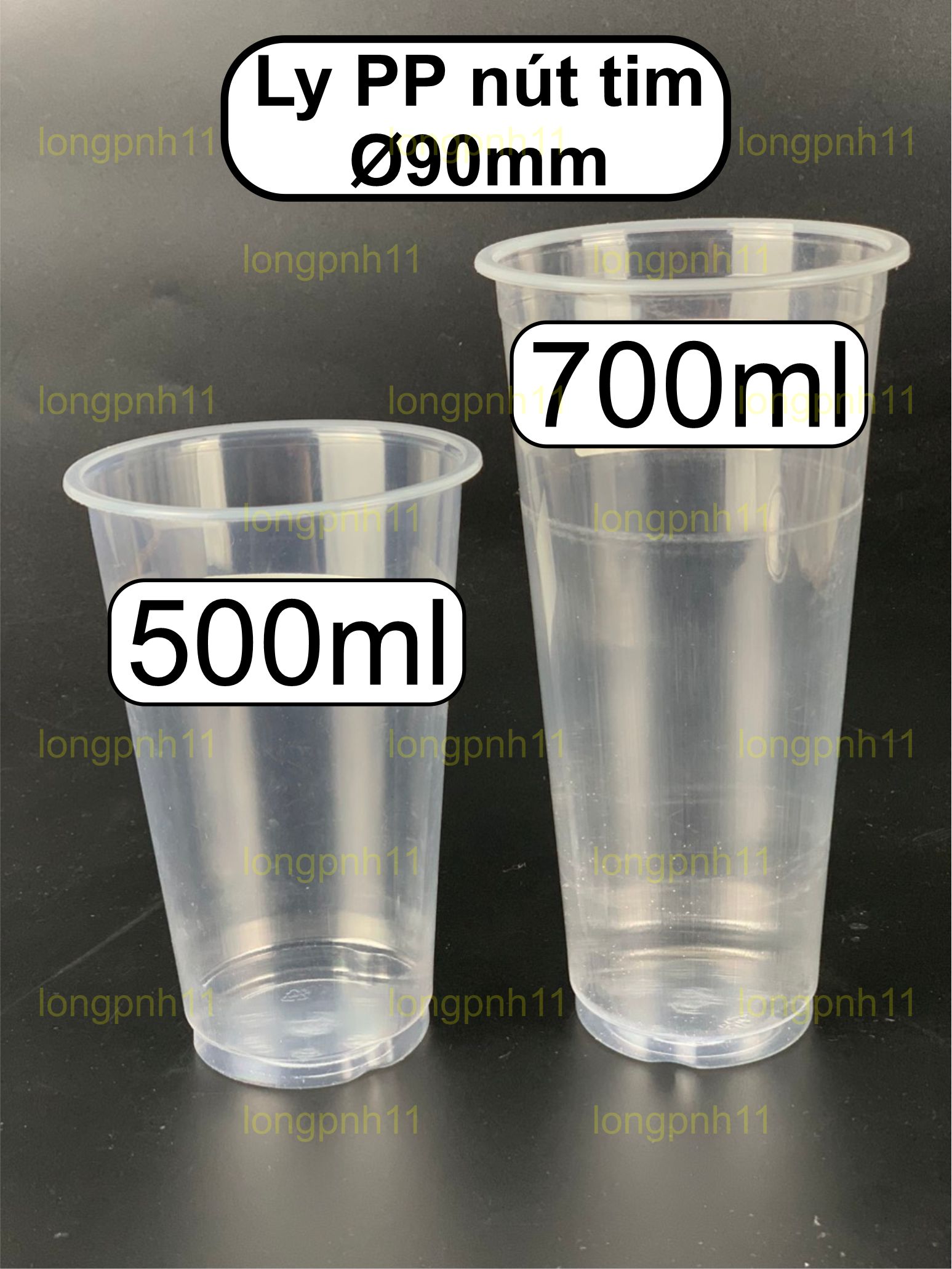 50 Ly Nhựa tim Dày kèm nắp 90mm Trong Suốt Loại Dầy Dung Tích 500ml, 700ml, nắp cầu