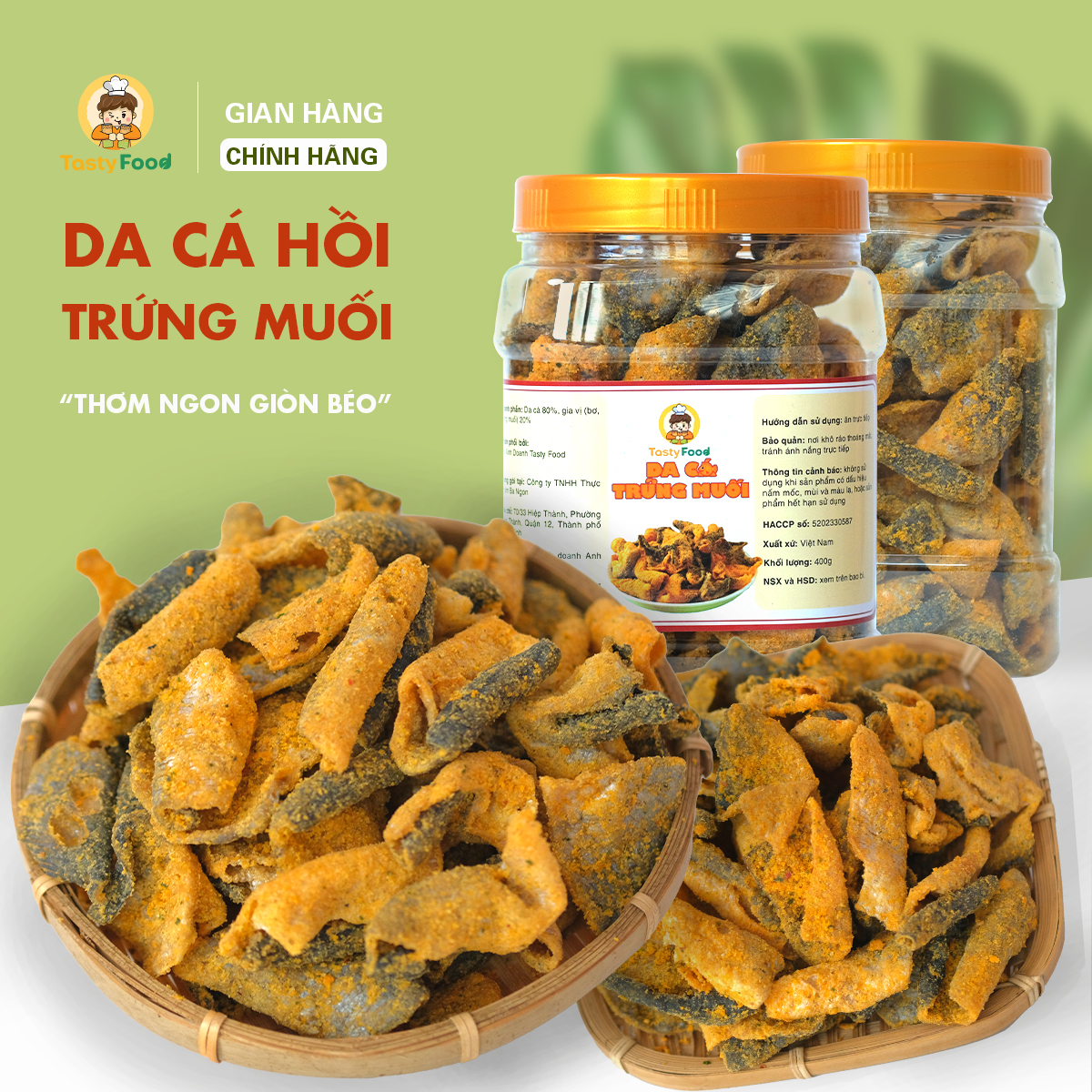 400G Da Cá Hồi Trứng Muối Tasty Food, da cá sấy giòn, ăn vặt Sài Gòn