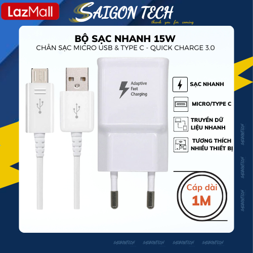 [HCM]Bộ sạc nhanh Samsung Micro USB 15w, củ và dây cáp sạc nhanh Samsung dùng cho samsung Note4/Note5/S6/S7/A02/A5/A6/A7/A10/A10S/J2/J3/J4/J5/J6/J7/M10/A10/A10s/Xiaomi/Oppo/Realme/Redmi/Nokia/Vsmart