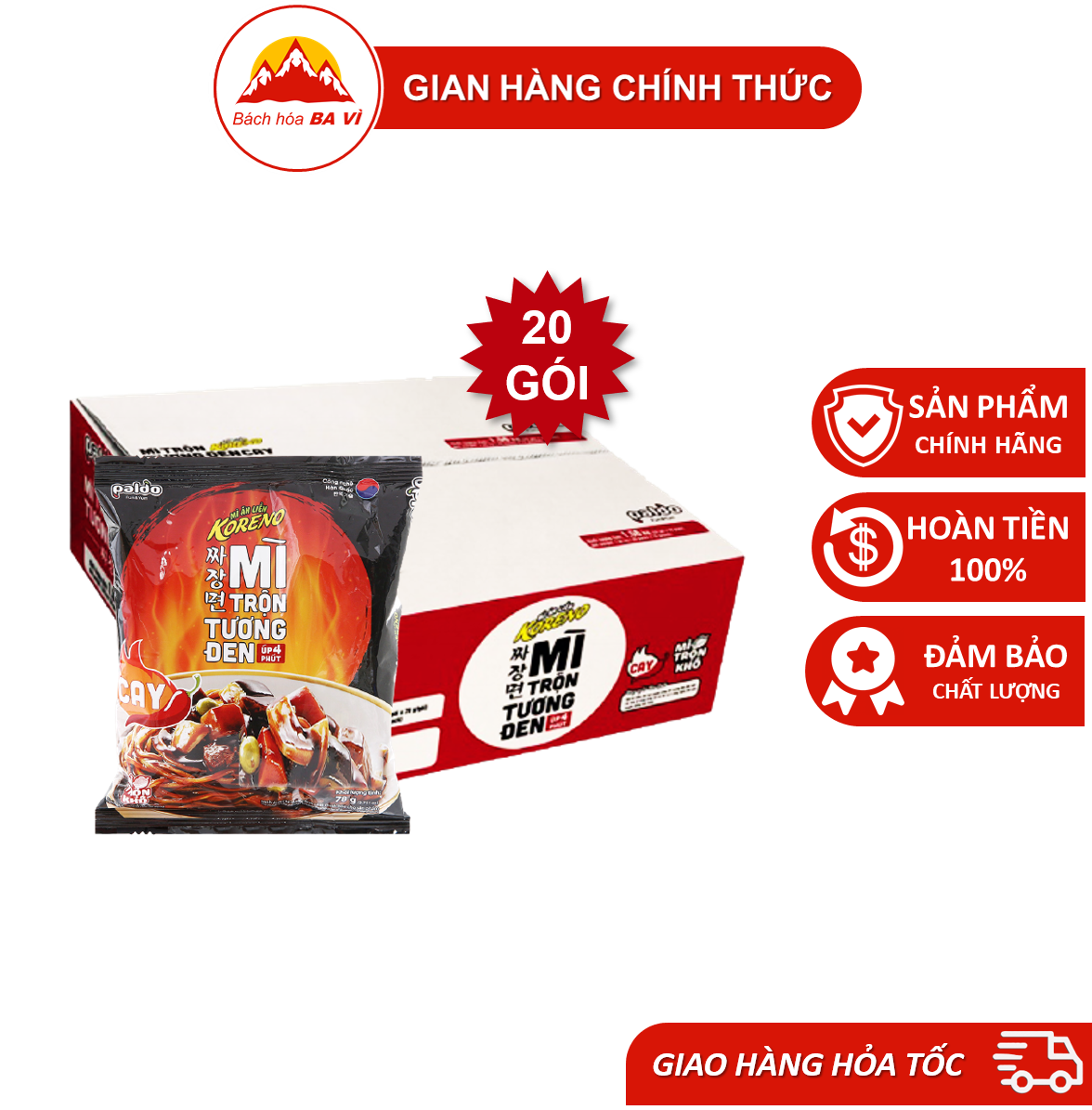 Thùng 20 gói mì trộn tương đen cay paldo koreno úp 4 phút 78g