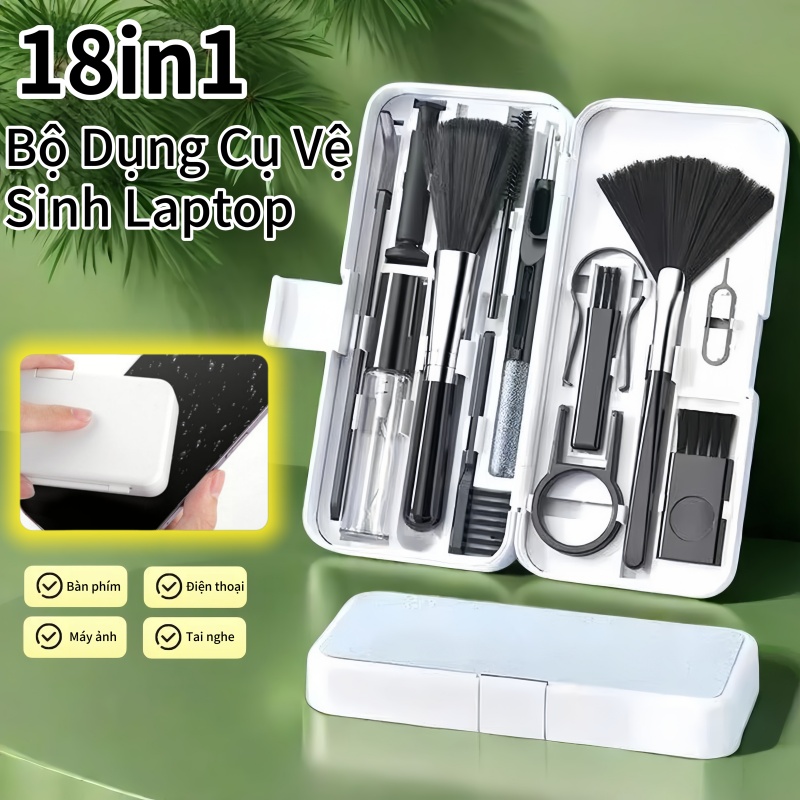 Bộ Vệ Sinh Chuyên Nghiệp 18 Món Cho Màn Hình Laptop Bàn Phím Điện Thoại Ống Kính Máy Ảnh