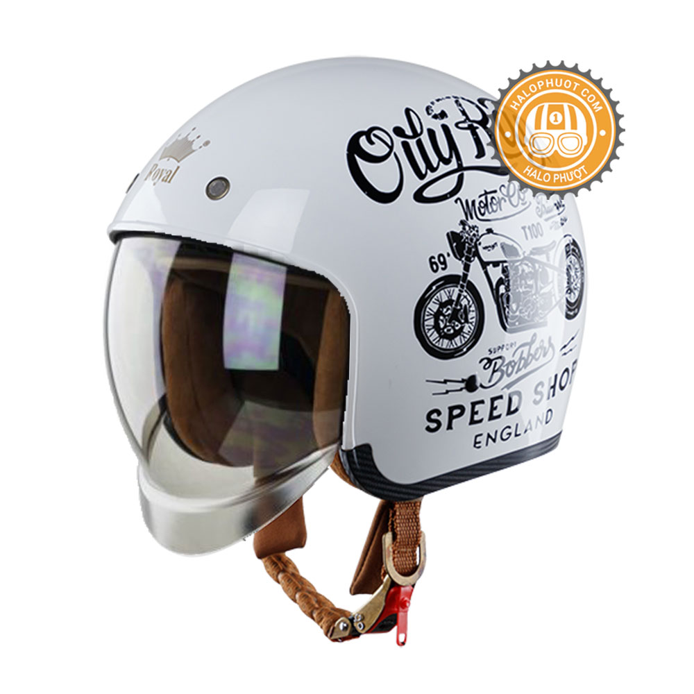 Nón bảo hiểm 3/4 kính âm Royal M139 V5 Trắng chữ đen (Tặng balo rút)