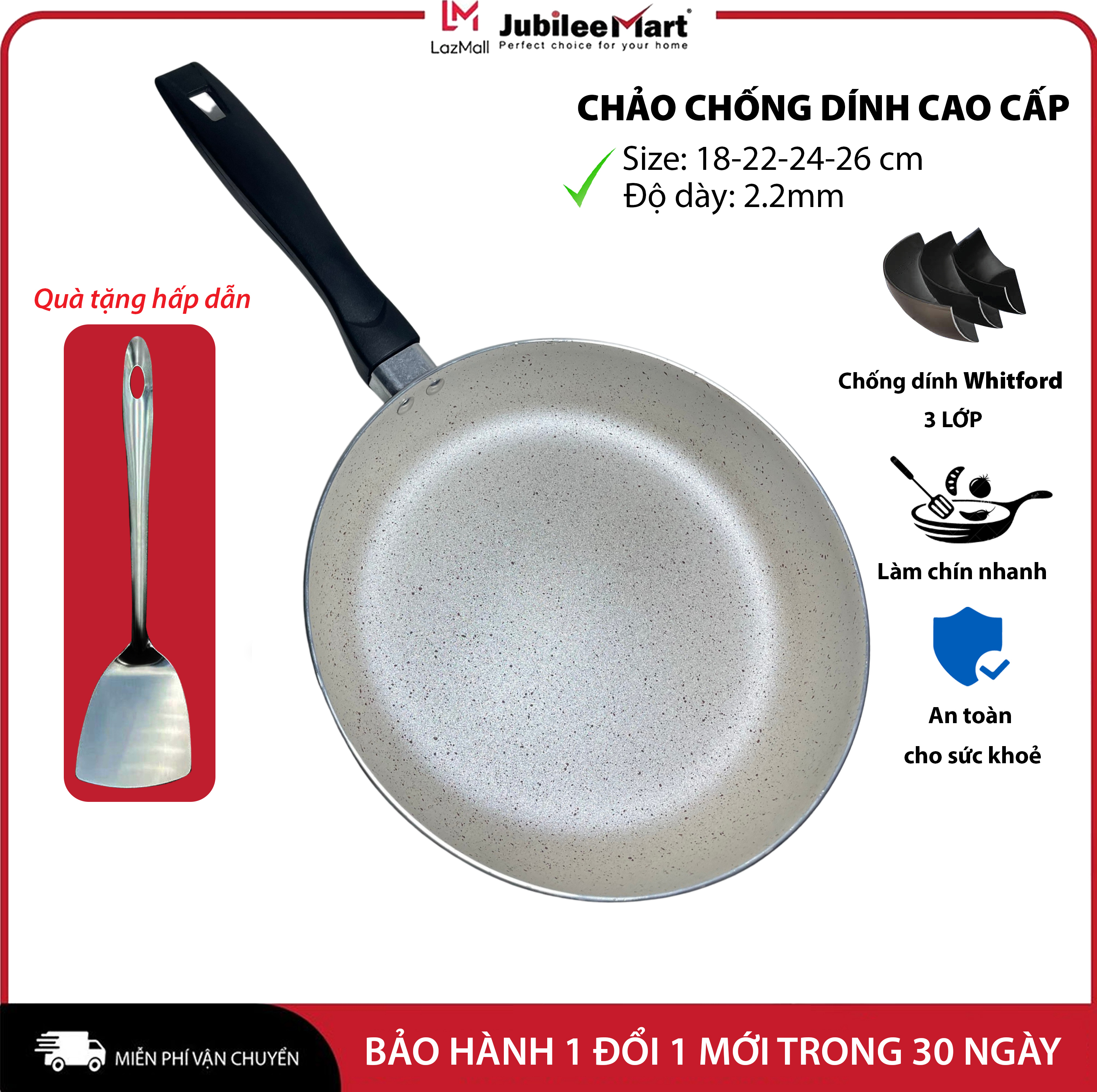 Chảo Chống Dính Vân Đá Cao Cấp Jubilee Mart dày 2.2 ly , Chảo chống dính vân đá, chảo chống dính an toàn sức khỏe, Chảo chống dính phủ đồng cao cấp