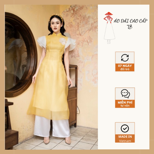 Áo Dài Tay Bồng Nữ [Freeship] Áo Dài Cách Tân Tơ Óng Màu Vàng, Đỏ, Hồng Sang Trọng AD15