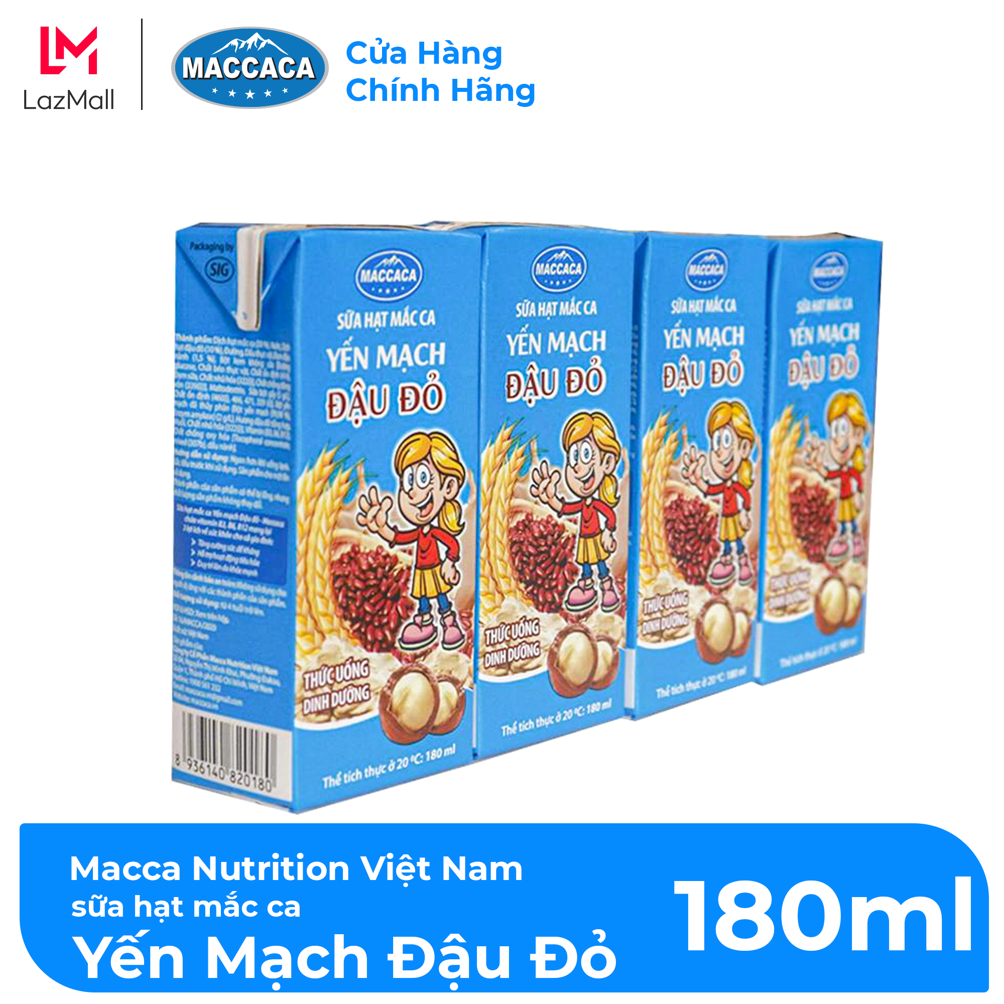 Maccaca - Lốc 4 hộp Sữa hạt Mắc Ca Yến Mạch Đậu Đỏ
