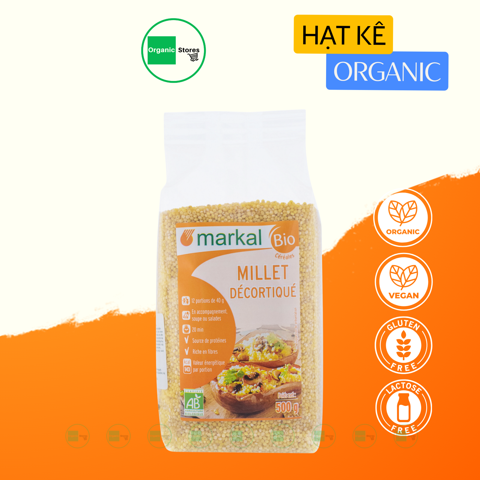 Hạt kê hữu cơ đã bóc vỏ markal 500g - Ăn chay - Ăn kiêng - Ăn thực dưỡng - Organicstores