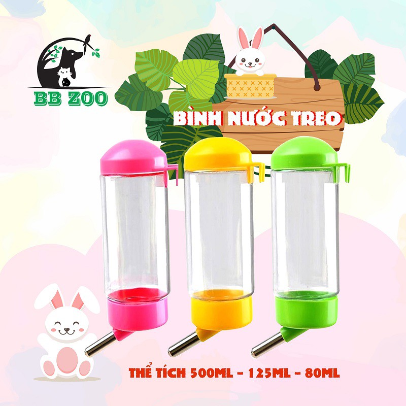 Bình Nước Cho Thỏ Bọ, Hamster,  Nhím,  Sóc - Dạng Treo, Dung Tích 500ml 125ml 80ml