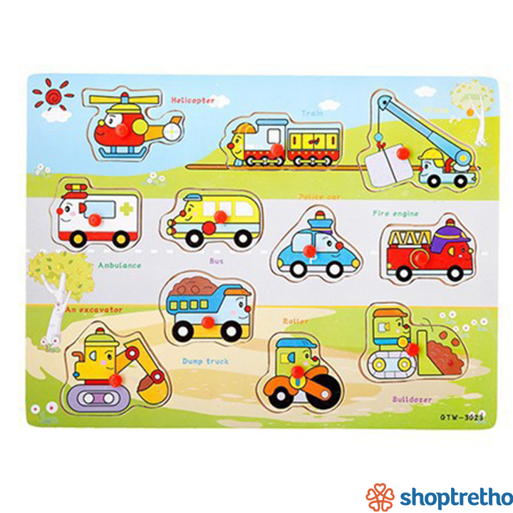 Bảng ghép hình phương tiện giao thông có núm gỗ Vivitoys 019B