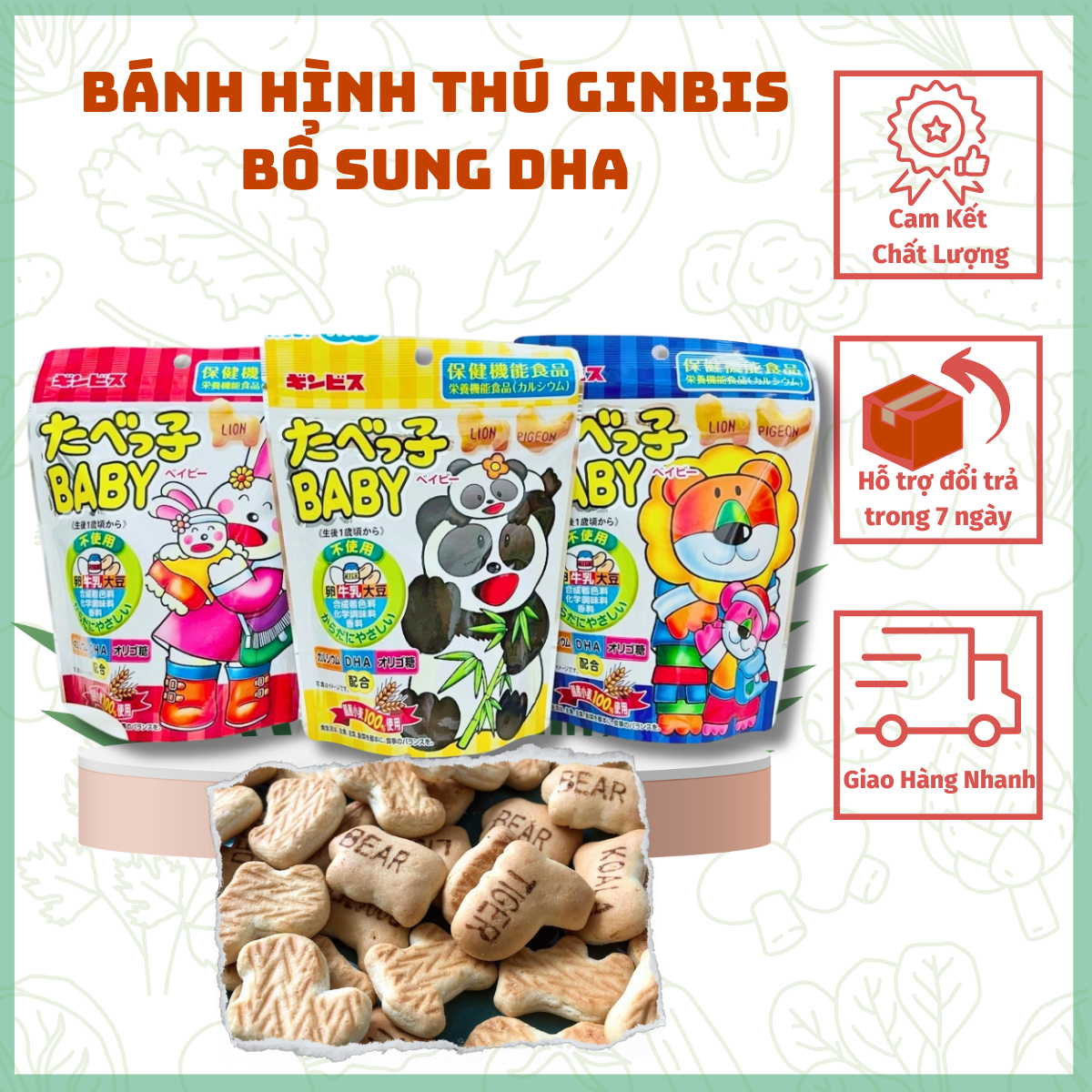 Bánh ăn dặm ginbis DHA hình thú (túi zip 32g)