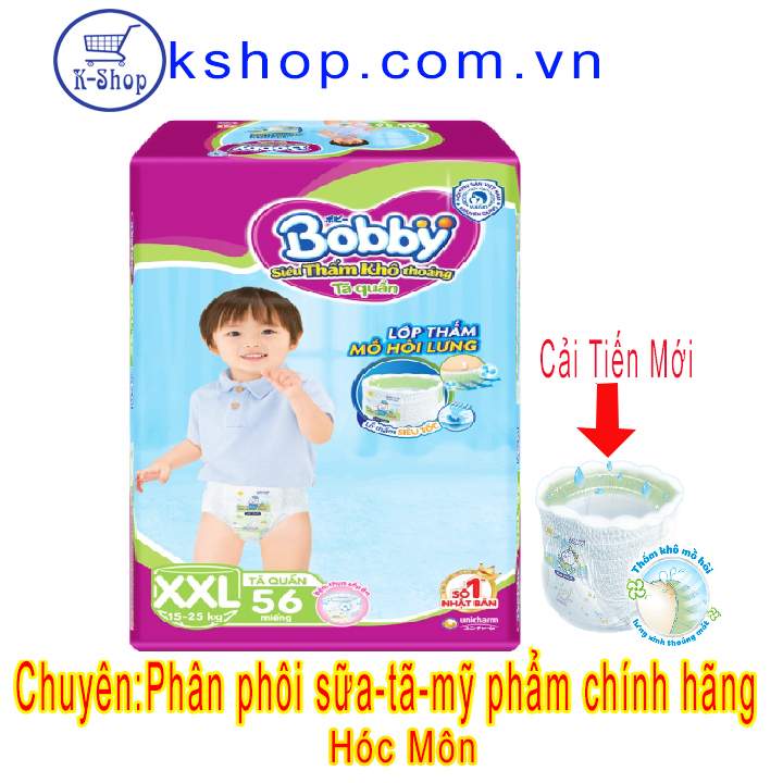 [HCM]Tã quần Bobby XXL56 Miếng Trên 16kg Siêu Cực Đại- MẪU MỚI ĐỆM THUN XỐP ÊM
