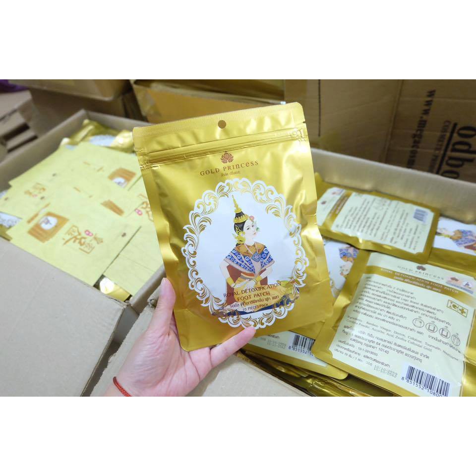Miếng dán thải độc chân Gold Princess Thái Lan,giúp thải độc tố lòng bàn chân giảm nhức mỏi ngủ ngon/1 bịch