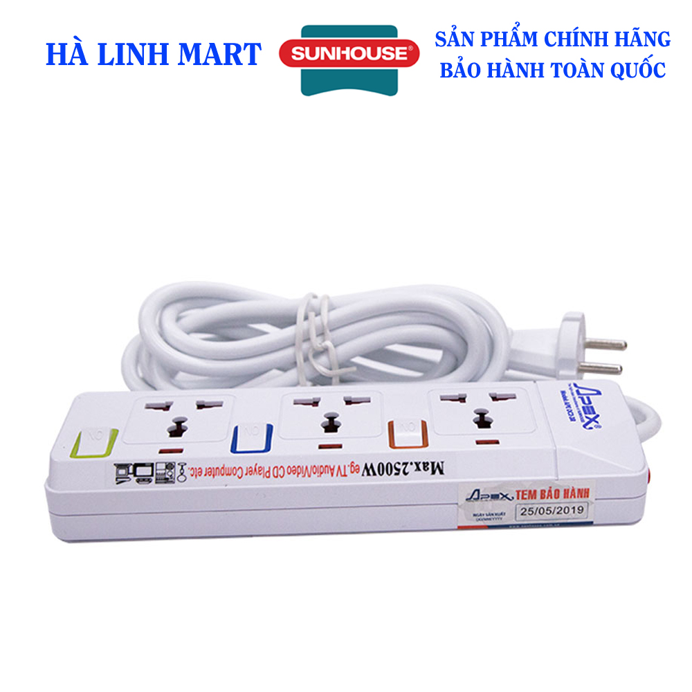 Ổ cắm điện sunhouse apex ape-oc2-3r - ổ cắm điện đa năng có độ dài 2.5m bảo hành 12 tháng