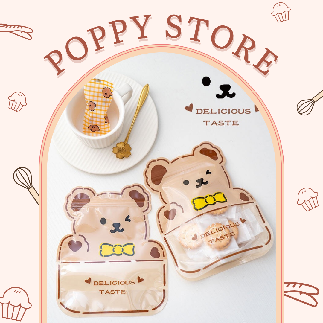 Túi đựng thực phẩm, túi đựng bánh kẹo, túi zip, combo 5 túi mẫu gấu, dễ thương - POPPY STORE