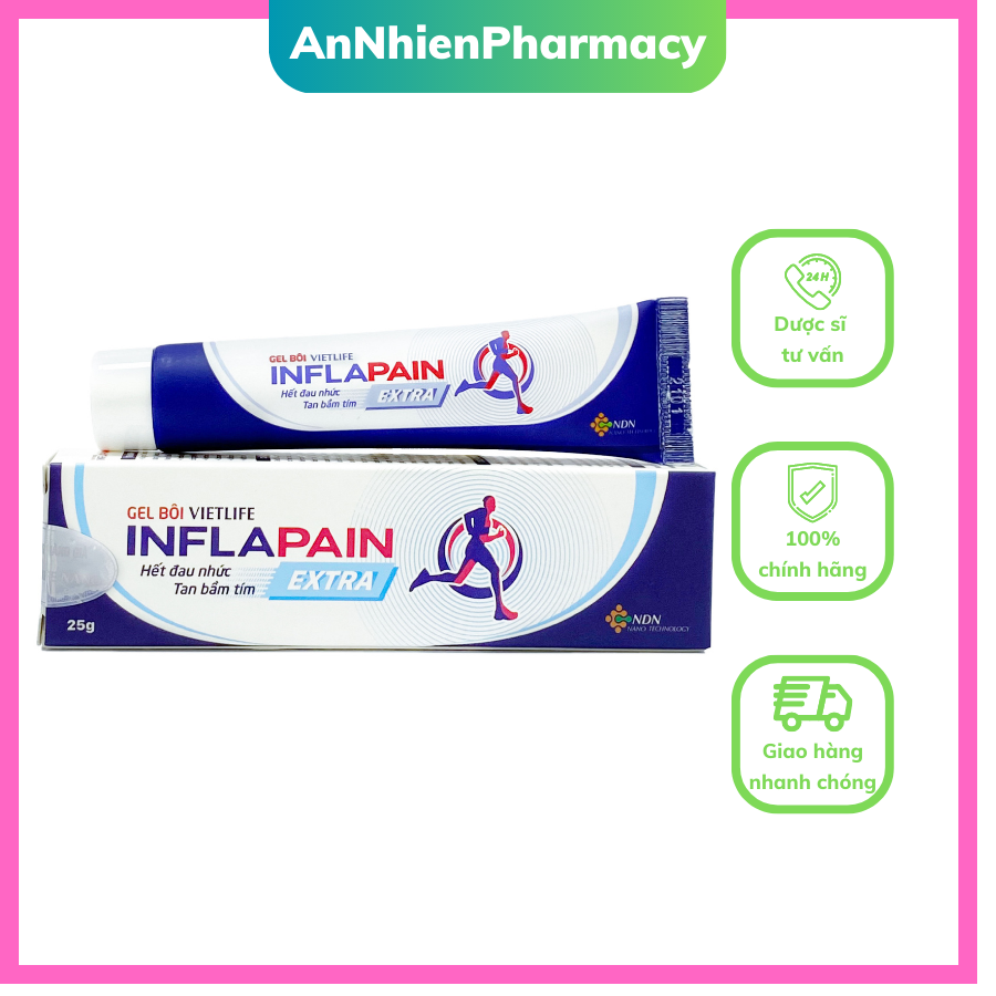 [Chính Hãng] Vietlife Inflapain Gel bôi Extra 25g hỗ trợ tan bầm tím - giảm sưng, phù nề