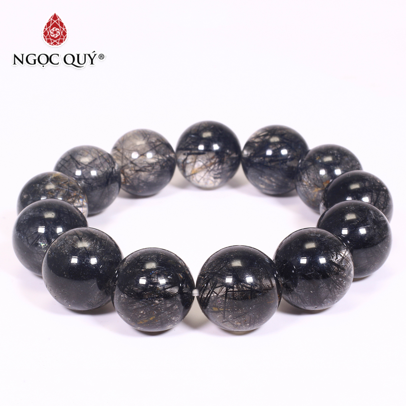 [HCM]Vòng tay đá thạch anh tóc đen hạt 17mm mệnh thủy mộc - Ngọc Quý Gemstones