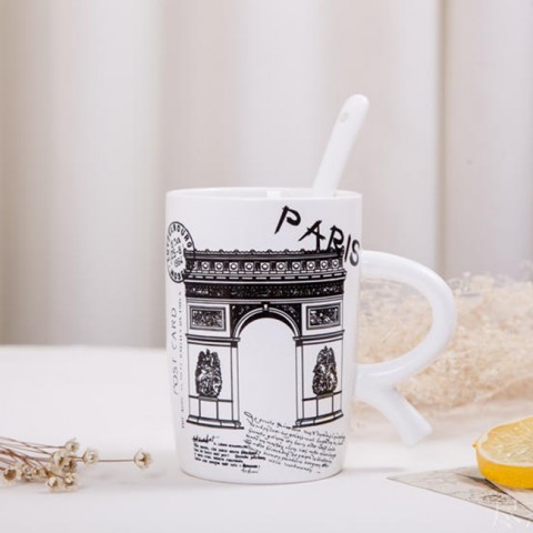 Cốc sứ có nắp kiểu Post Card, cốc uống nước - Quà Trực Tuyến