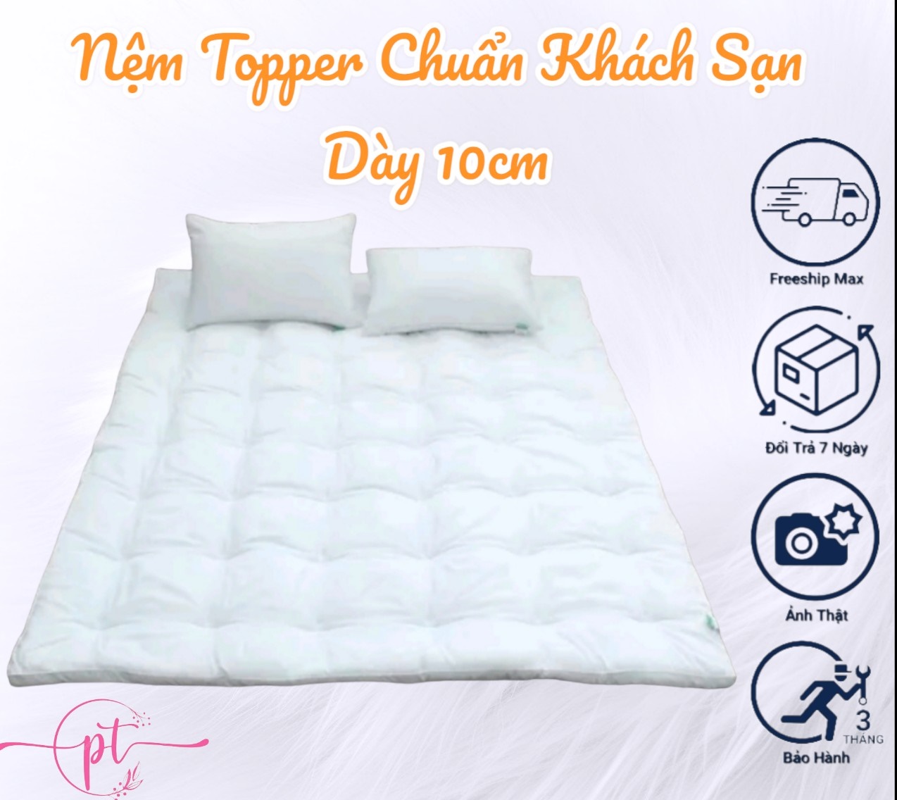 Nệm topper, tấm topper nệm làm mềm nệm tiêu chuẩn khách sạn cao cấp 5 sao - dày 10cm