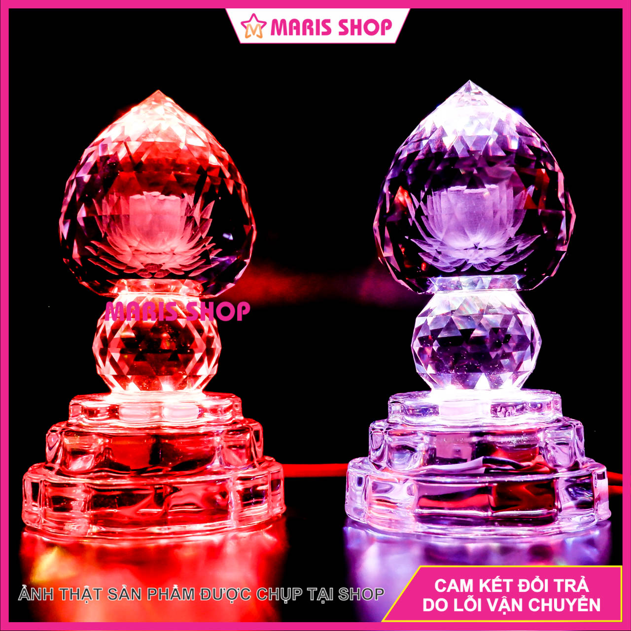  Đèn thờ Pha Lê Nguyên Khối hình trái đào tạo để bàn thờ Phật Ông Bà Gia Tiên LED tiết kiệm điện 