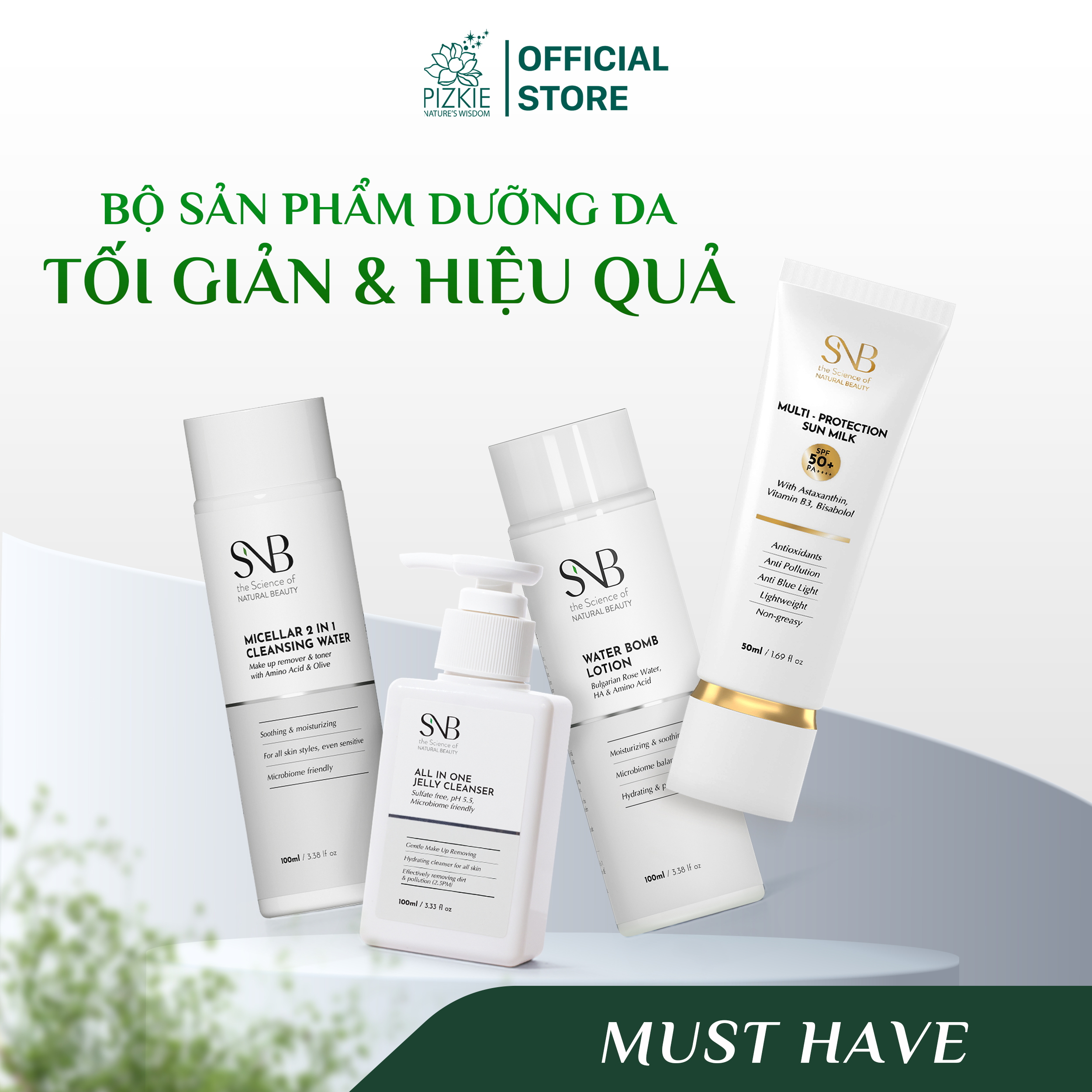 Bộ sản phẩm dưỡng da tối giản & hiệu quả dành cho mọi loại da must have snb