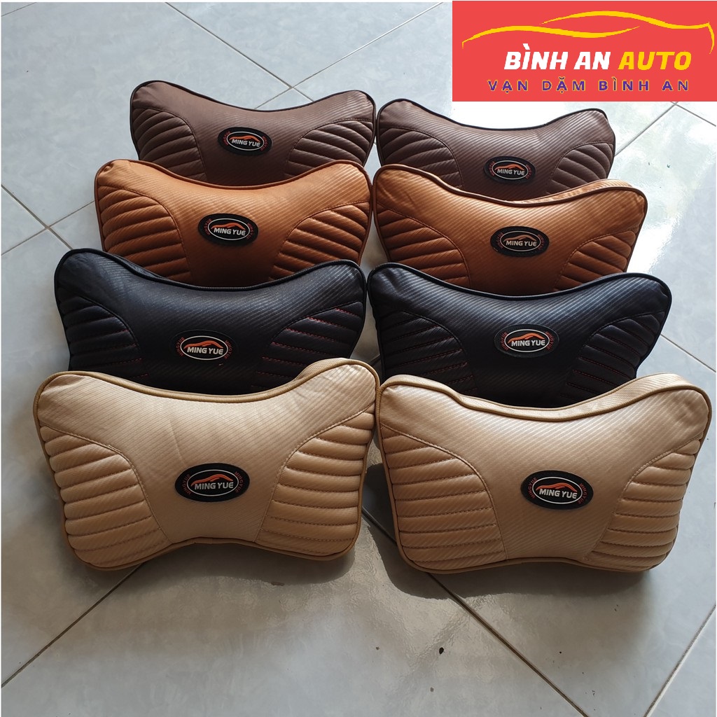 Gối tựa đầu chất liệu nỉ phối da trên xe ô tô, Phụ kiện trên xe ô tô đủ 4 màu
