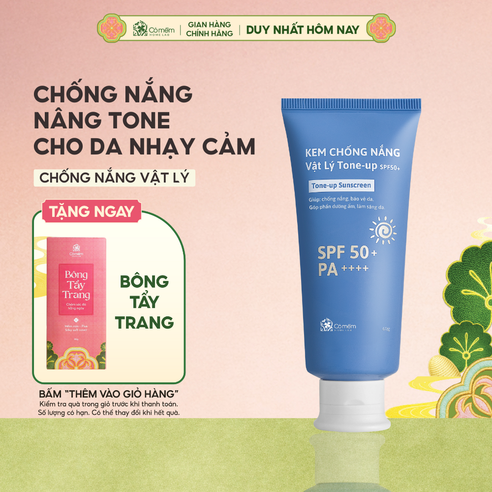 Kem Chống Nắng Vật Lý Tone Up SPF50 PA++++ Tone Up An Toàn Cho Da Nhạy Cảm Bà Bầu Trẻ Em Cỏ Mềm 60g